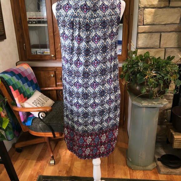 BEACH LUNCH LOUNGE SIZE MEDIUM BLUE MULTICOLORED BOHO STYLE SLEEVELESS DRESS - Picture 3 of 3